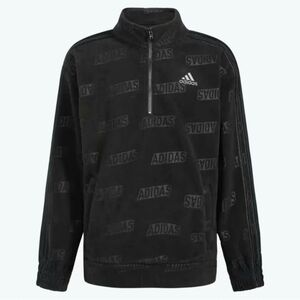 Adidas Boy's Fleece Brand Love Printed Half-Zip Hoodie Sz XL 18/20 Black NWT